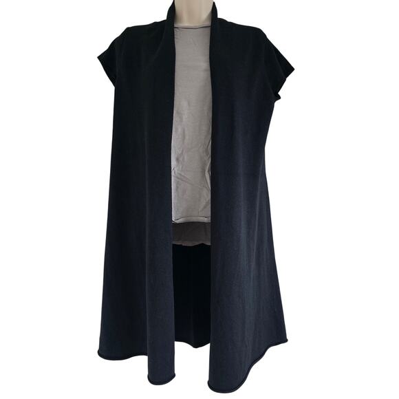 Eileen Fisher Silk Cashmere Open Front Long Cardigan Vest Black Size S Lagenlook - Picture 1 of 9